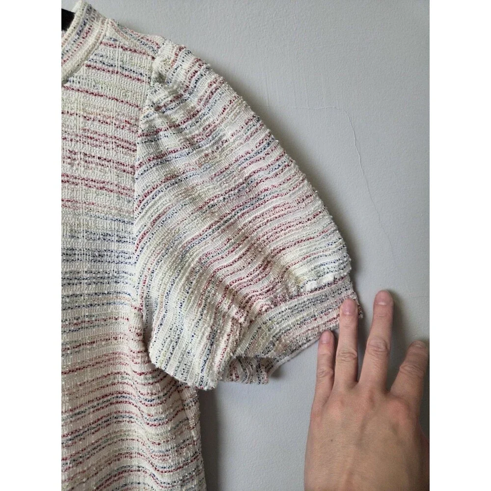 LOFT Ivory Multicolor Striped Puff Sleeve Knit Top Size XS